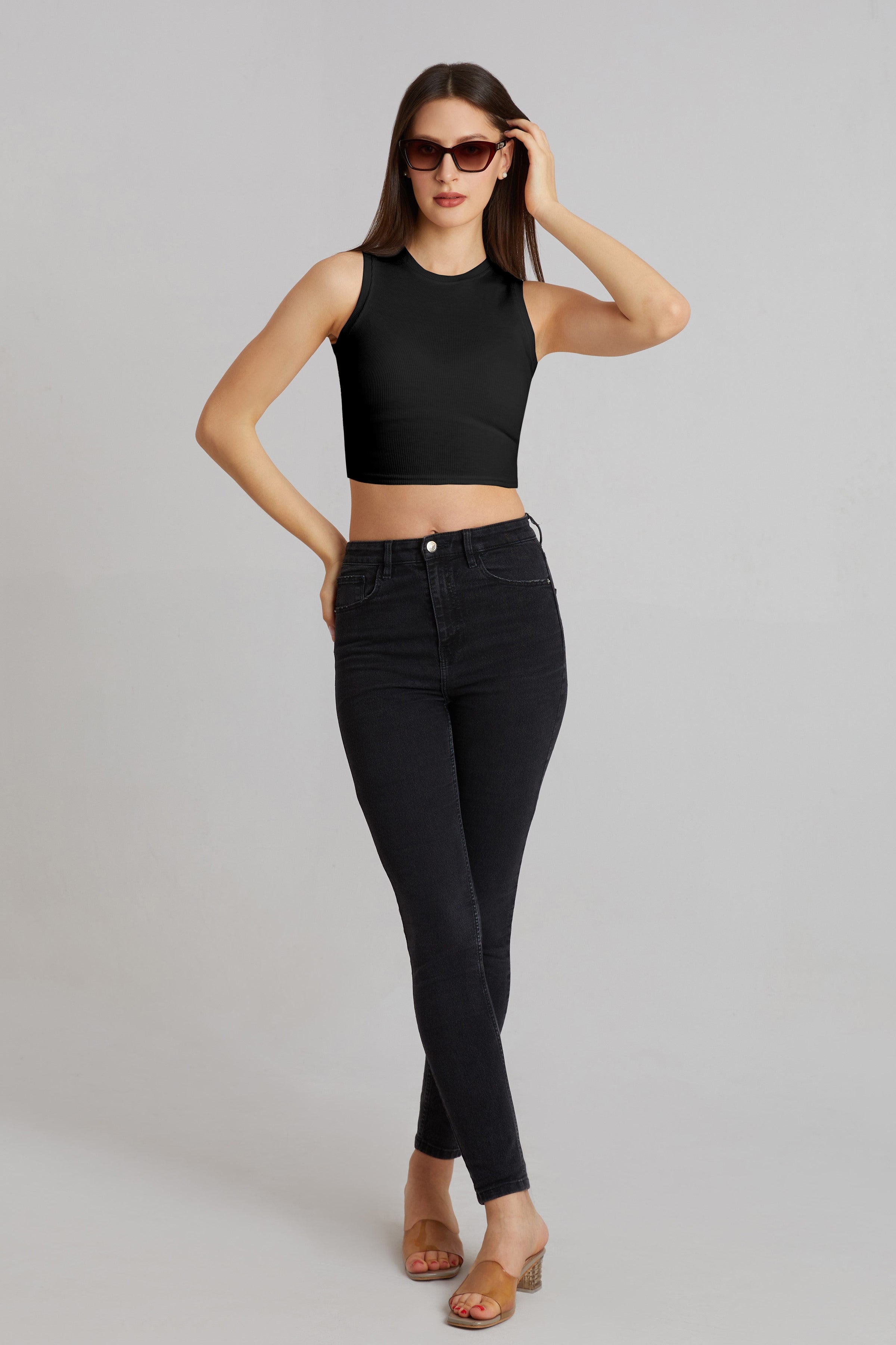 Classic Black Ribbed Sleeveless Crop Top