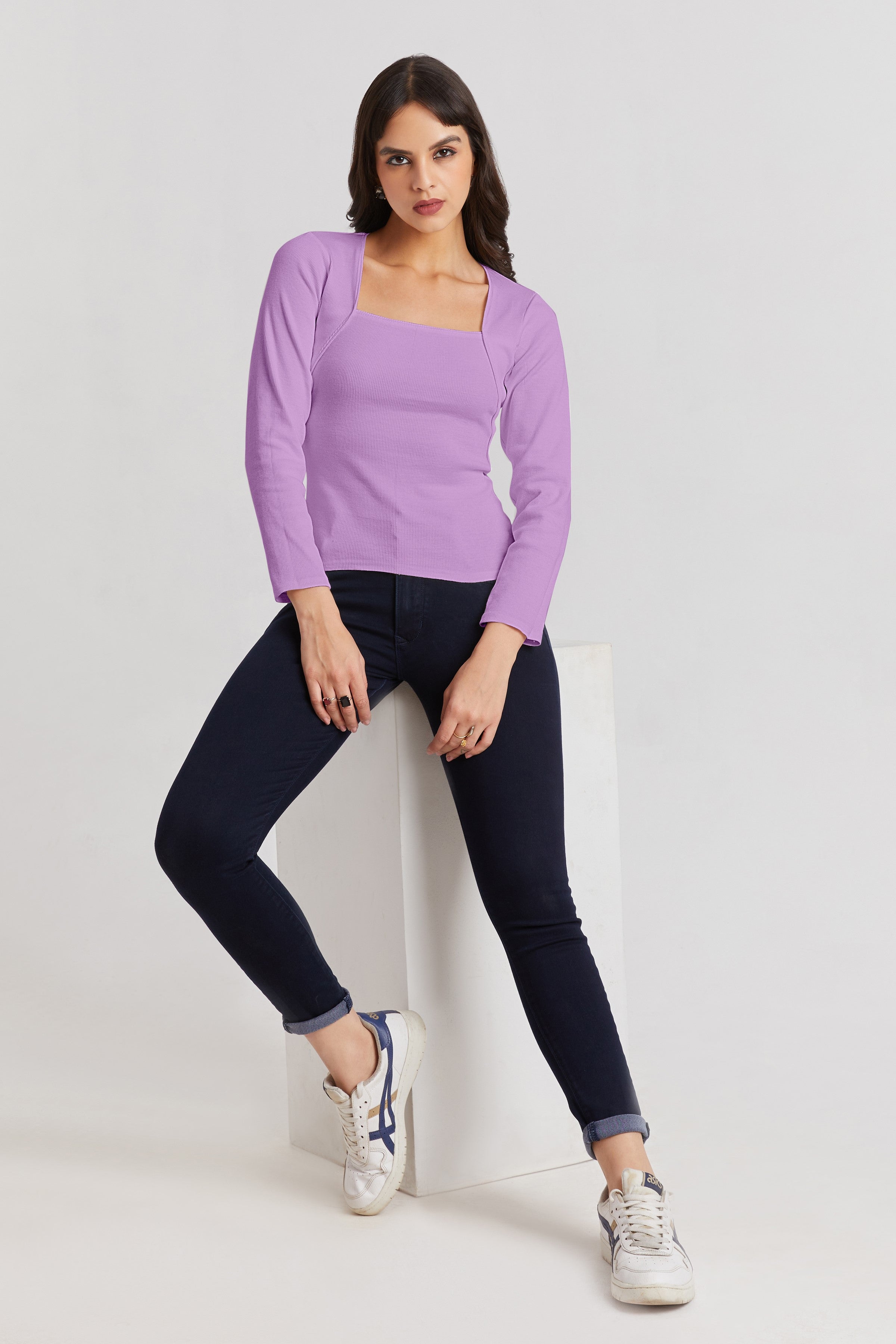 Lavender Ribbed Square Neck Top