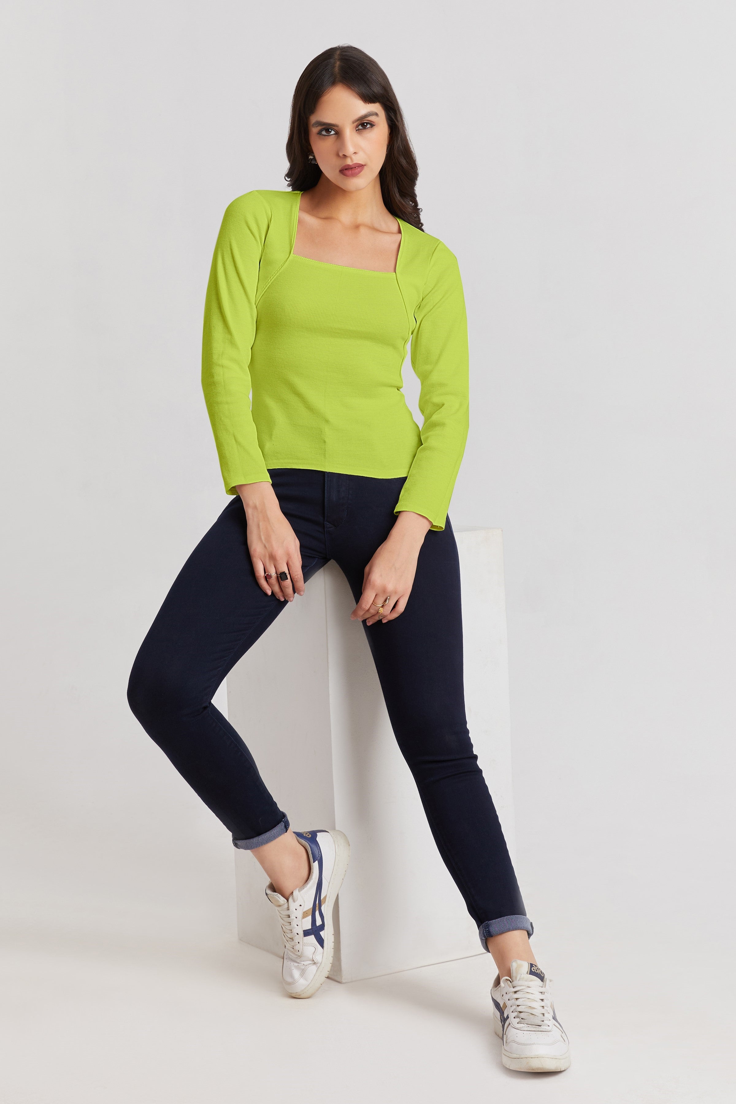 Neon Ribbed Square Neck Top