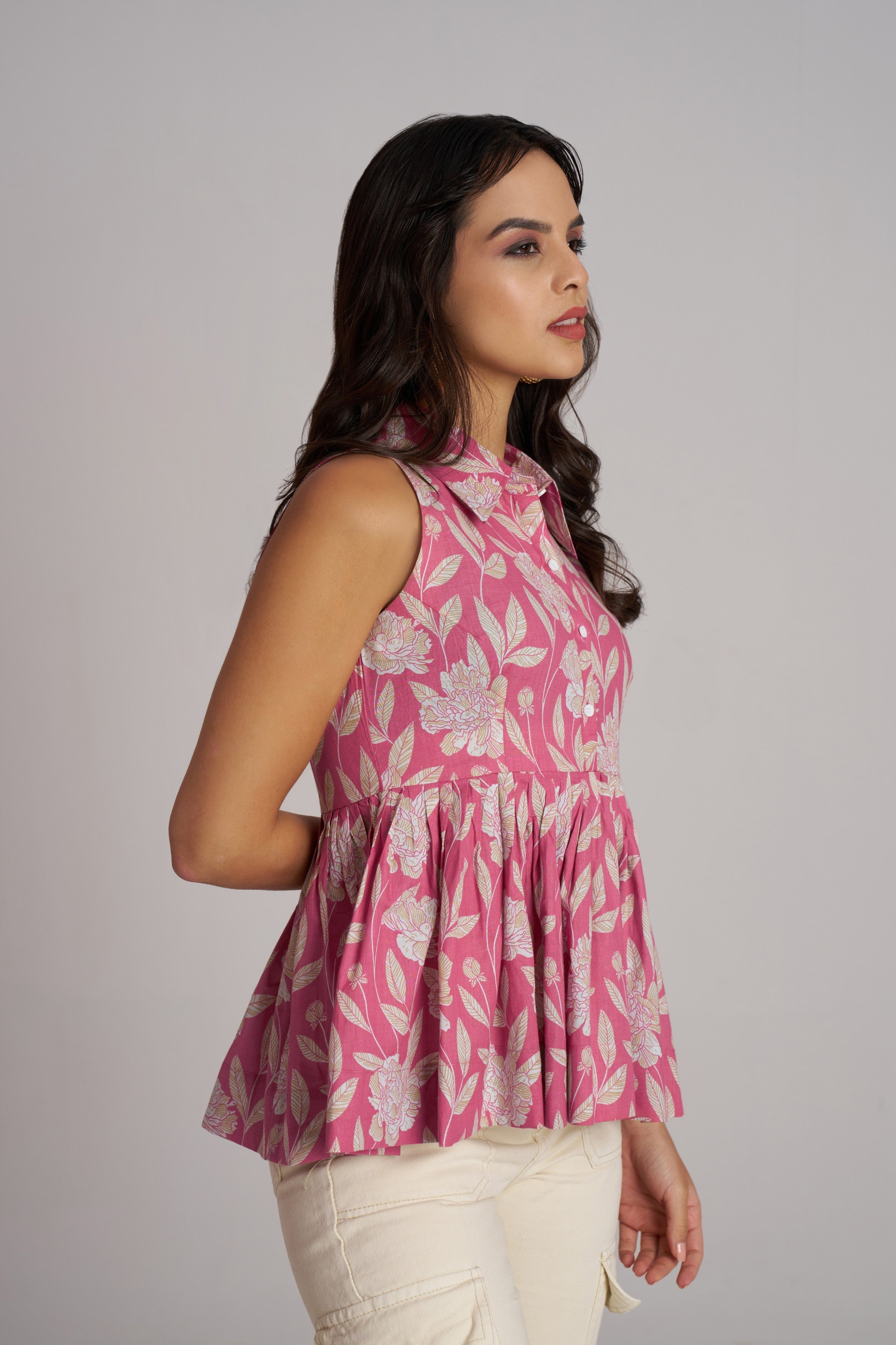 Rose Bloom Sleeveless Peplum Top