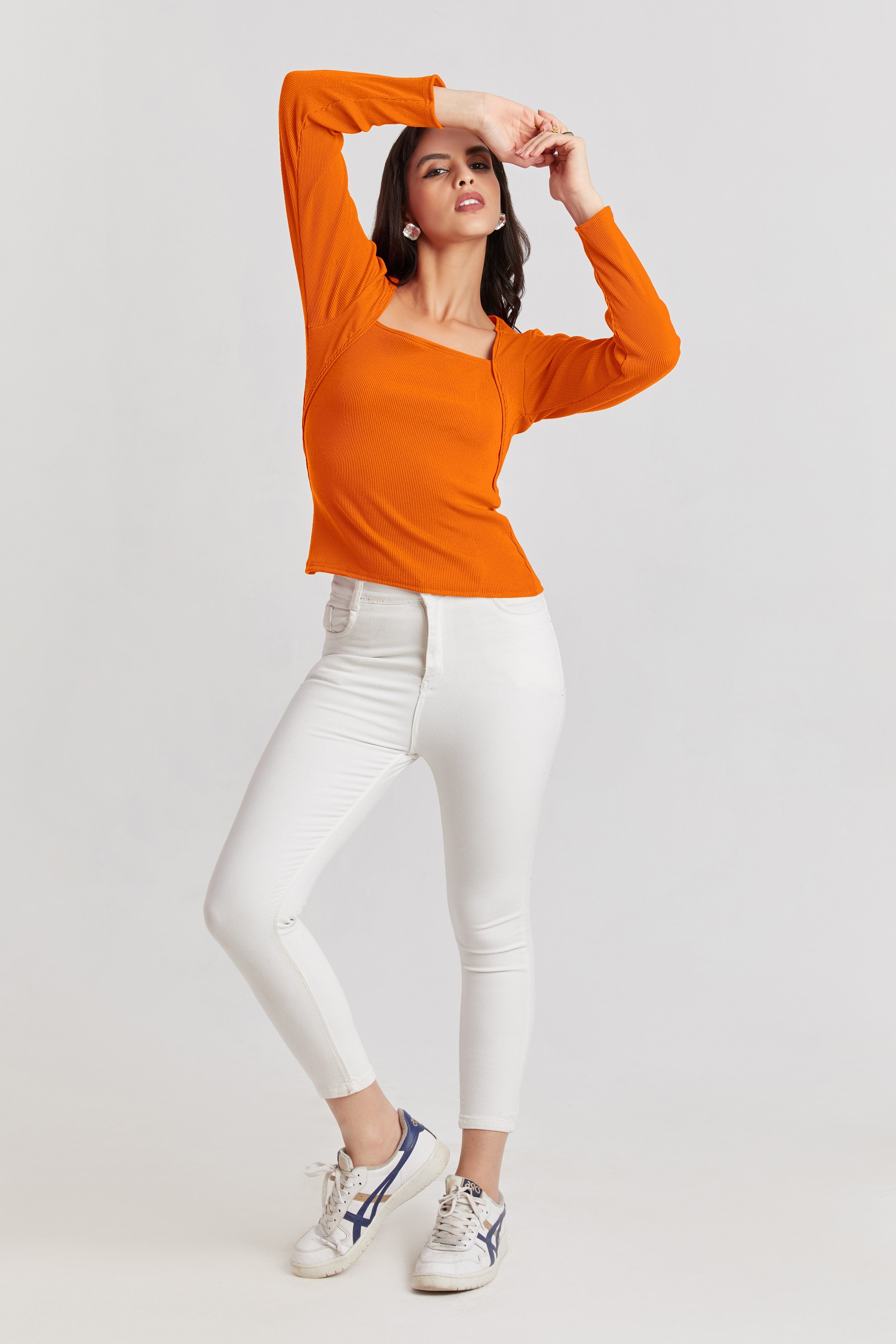 Black Ribbed Square Neck Top