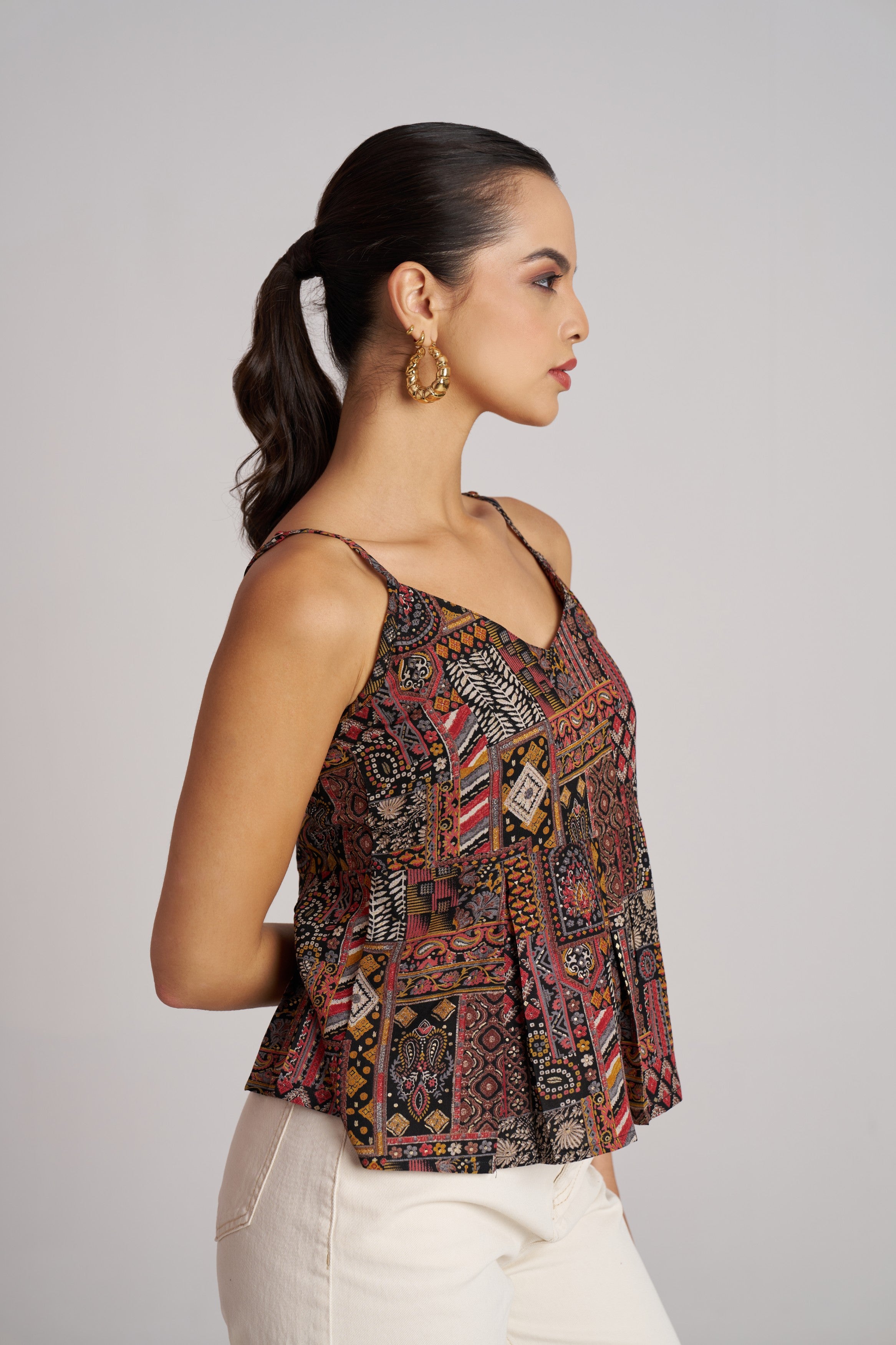 Forest Mosaic Printed Strap Top
