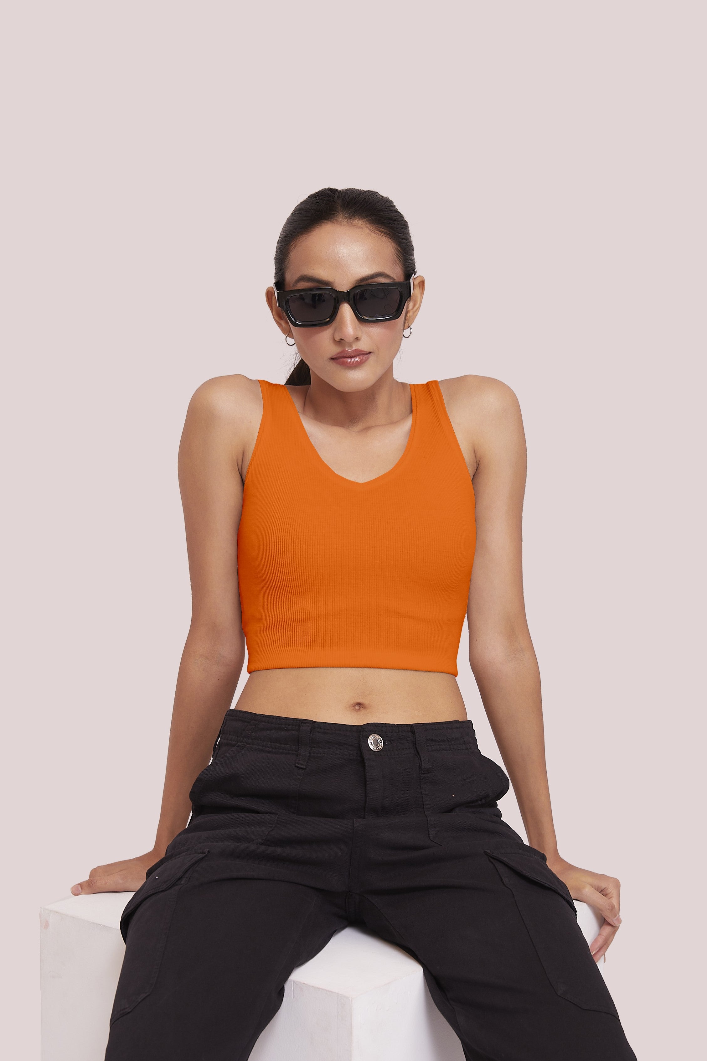 Black Ribbed Scoop Neck Sleeveless Crop Top