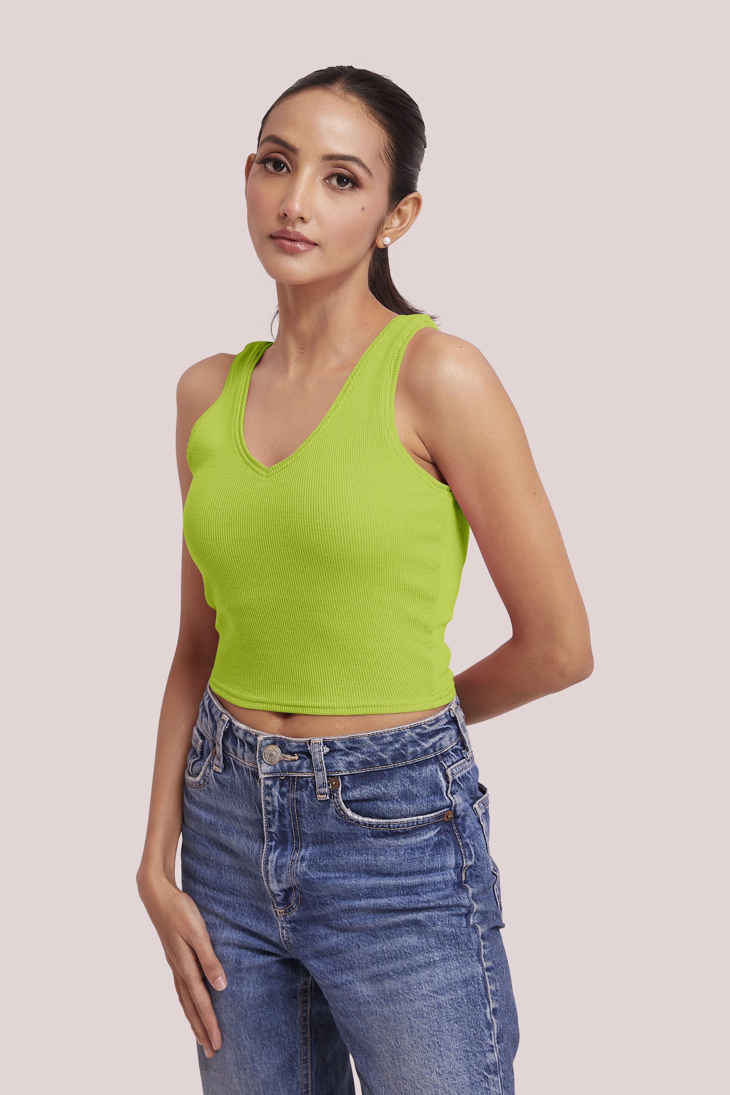 Neon Ribbed Scoop Neck Sleeveless Crop Top