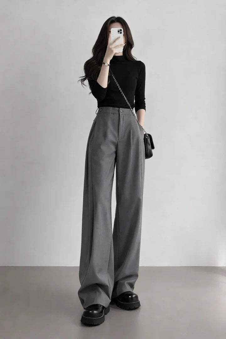 Charcoal Grey High-Waist Wide Leg Trousers