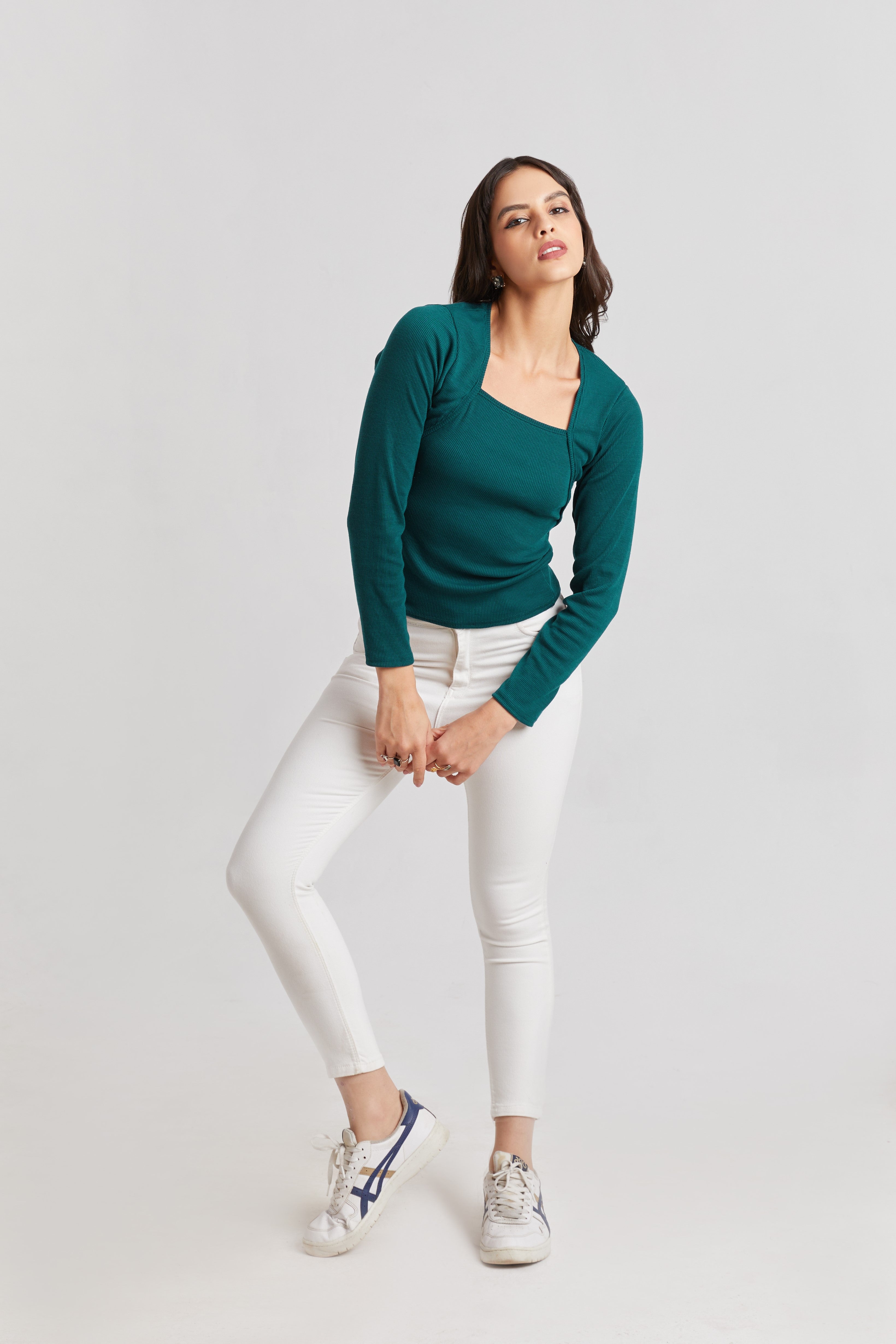 Black Ribbed Square Neck Top