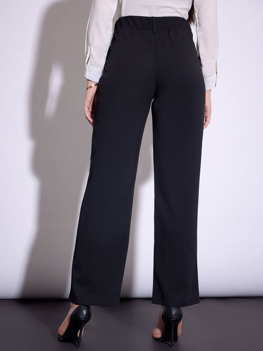 Elegant Black High-Waist Straight Fit Formal Trousers for Women