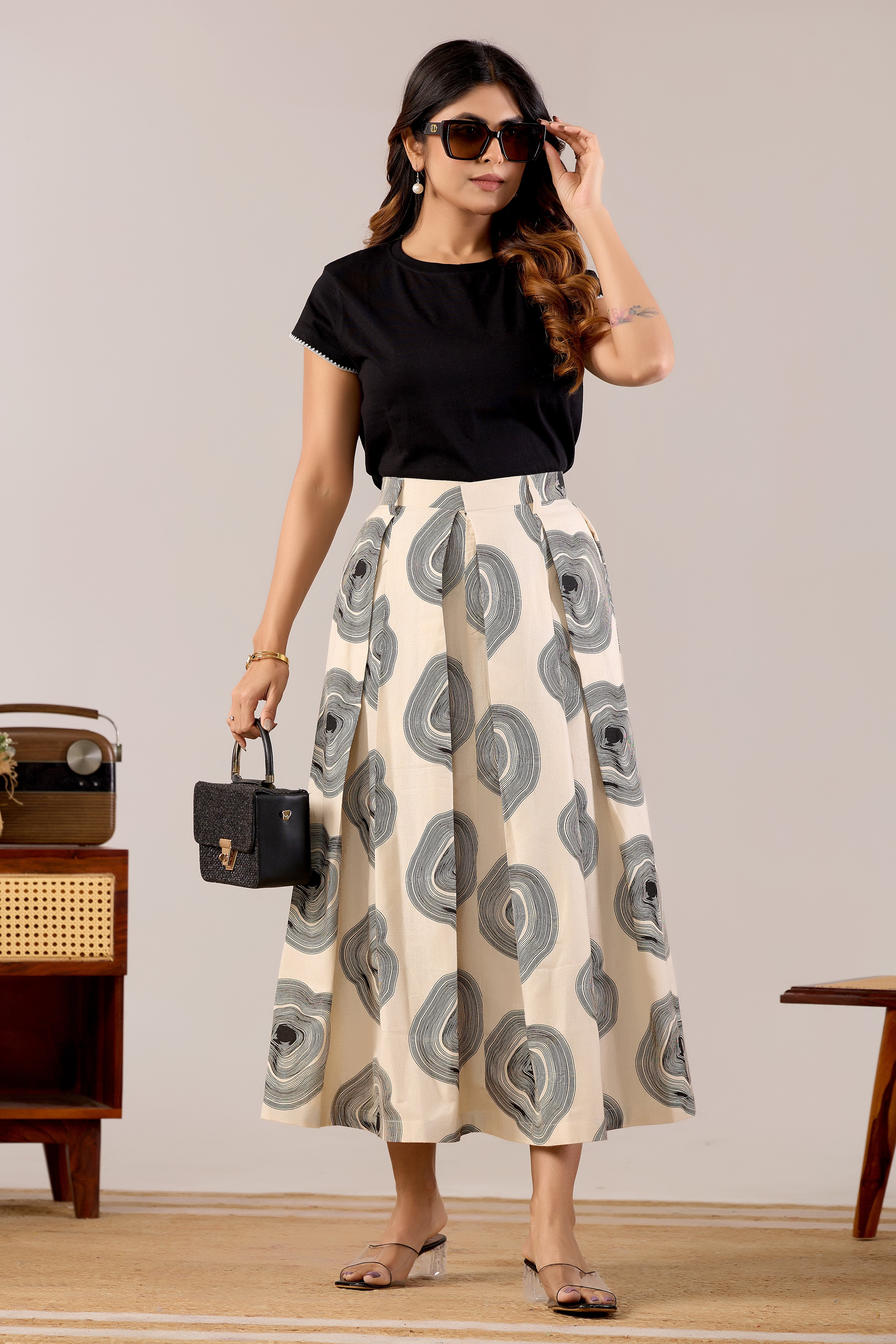 Stone Ripple A-Line Midi Skirt