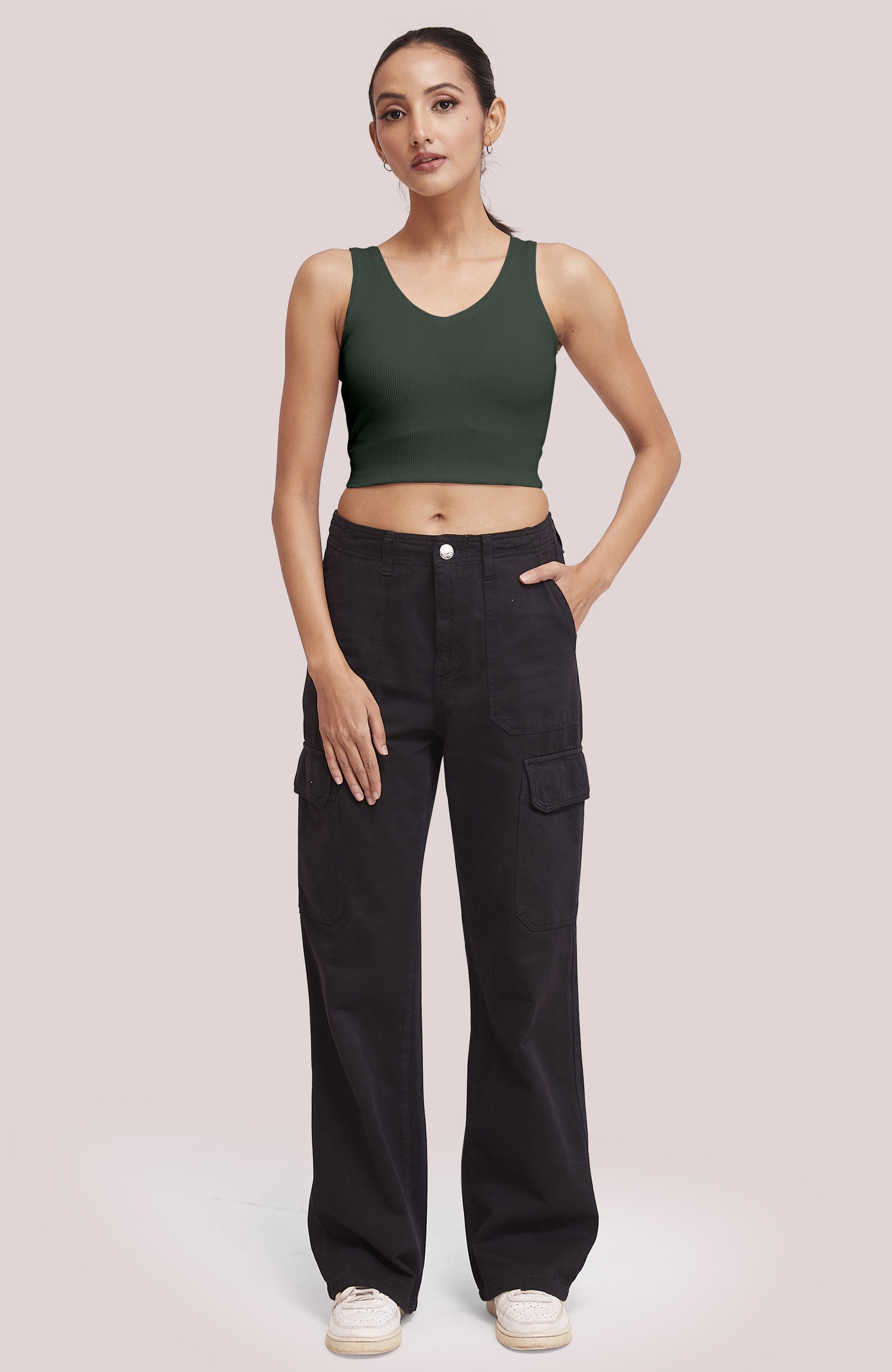 Black Ribbed Scoop Neck Sleeveless Crop Top