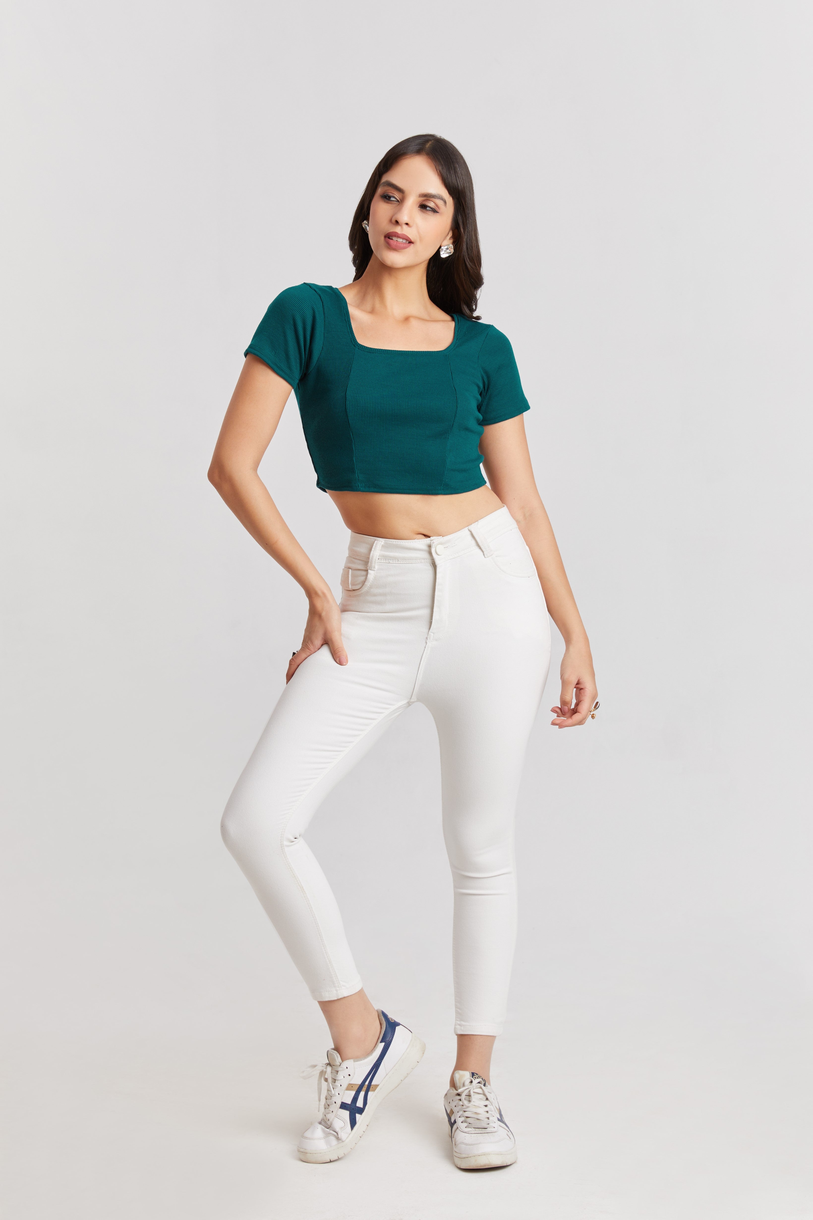 Black Ribbed Square Neck Crop Top