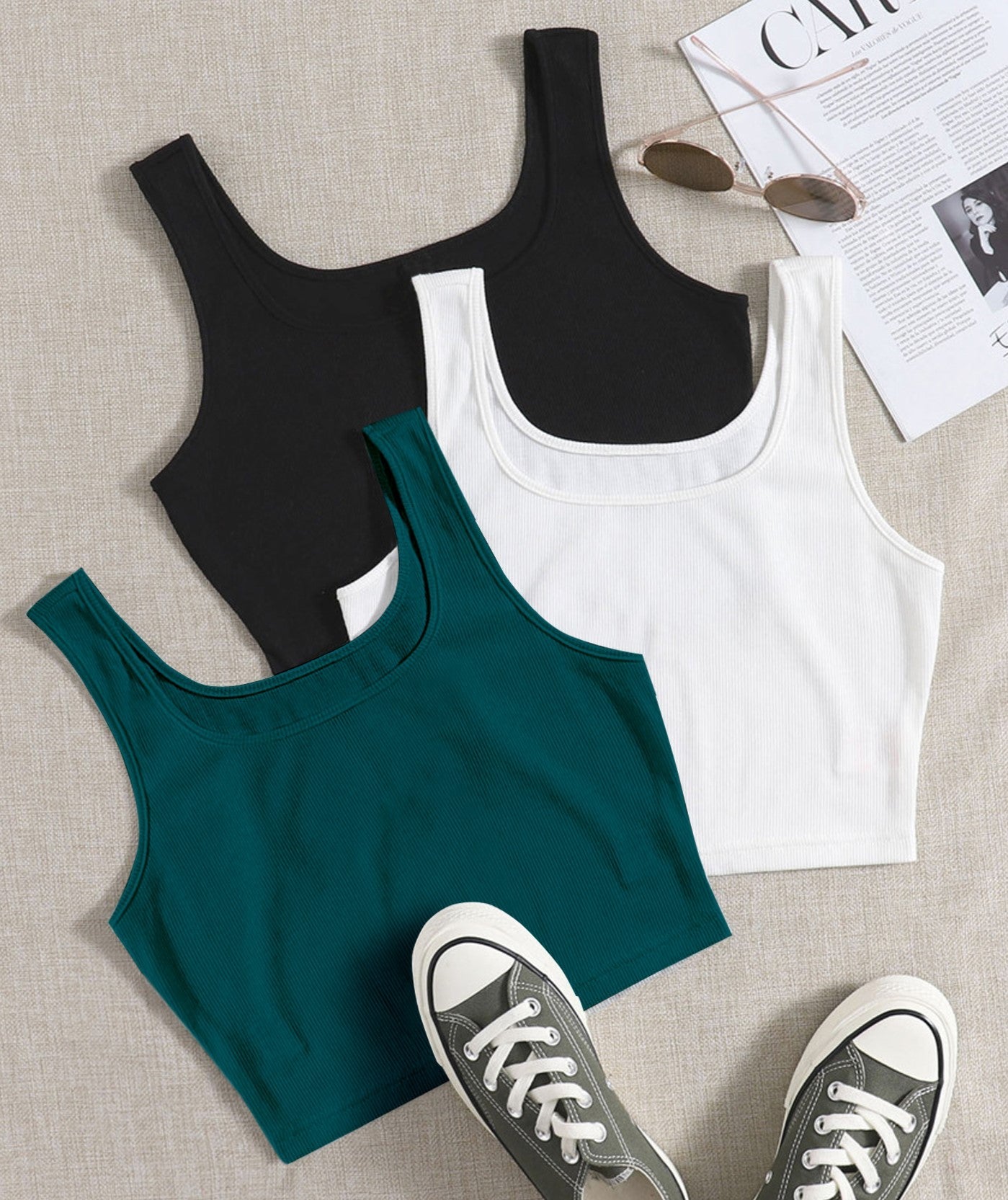 Women’s Ribbed Square Neck Crop Tank Top