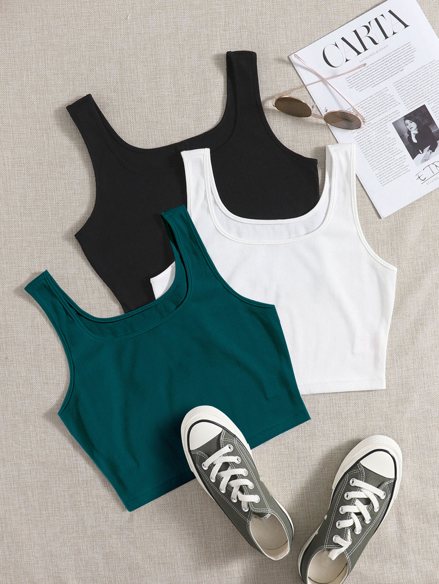 Women’s Ribbed Square Neck Crop Tank Top