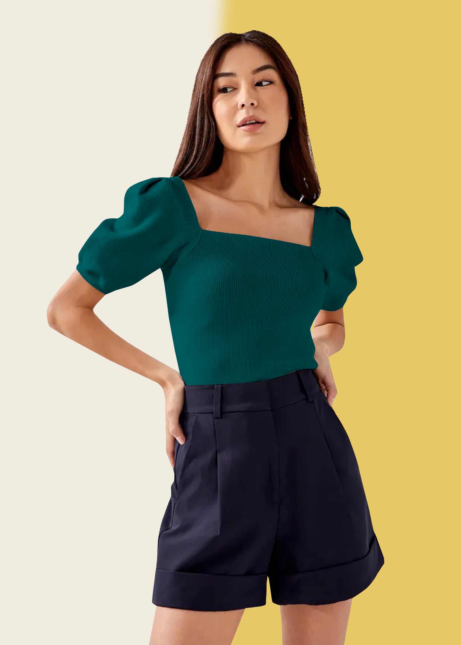 Bold Red Square Neck Ribbed Top