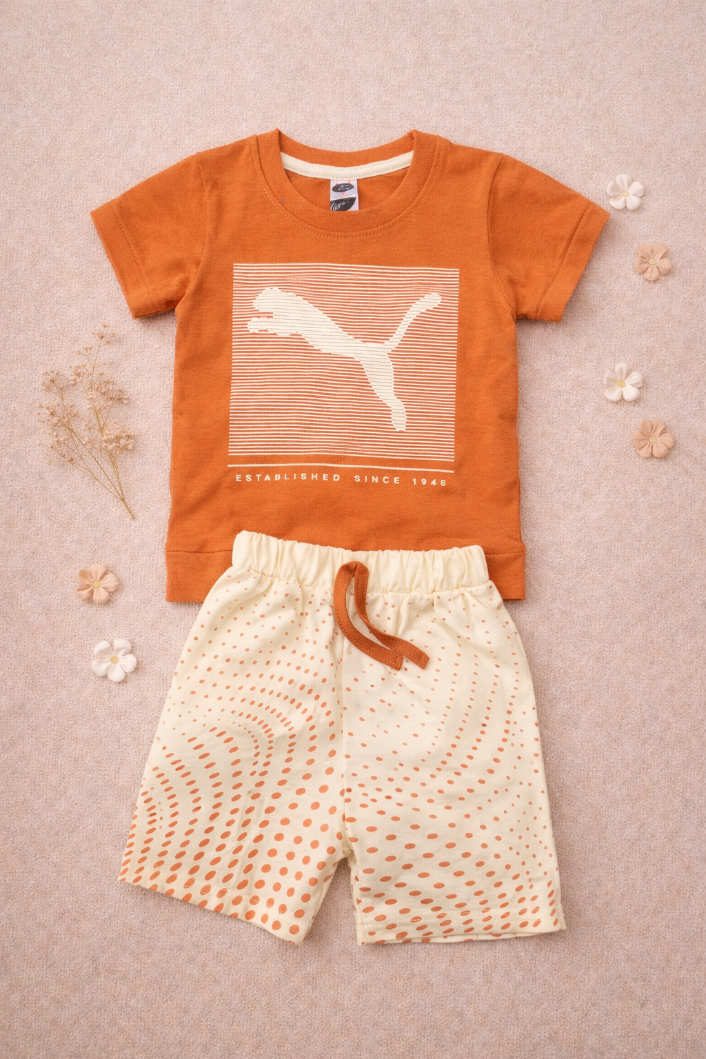 Olive Green Graphic T-Shirt with Printed Shorts Set