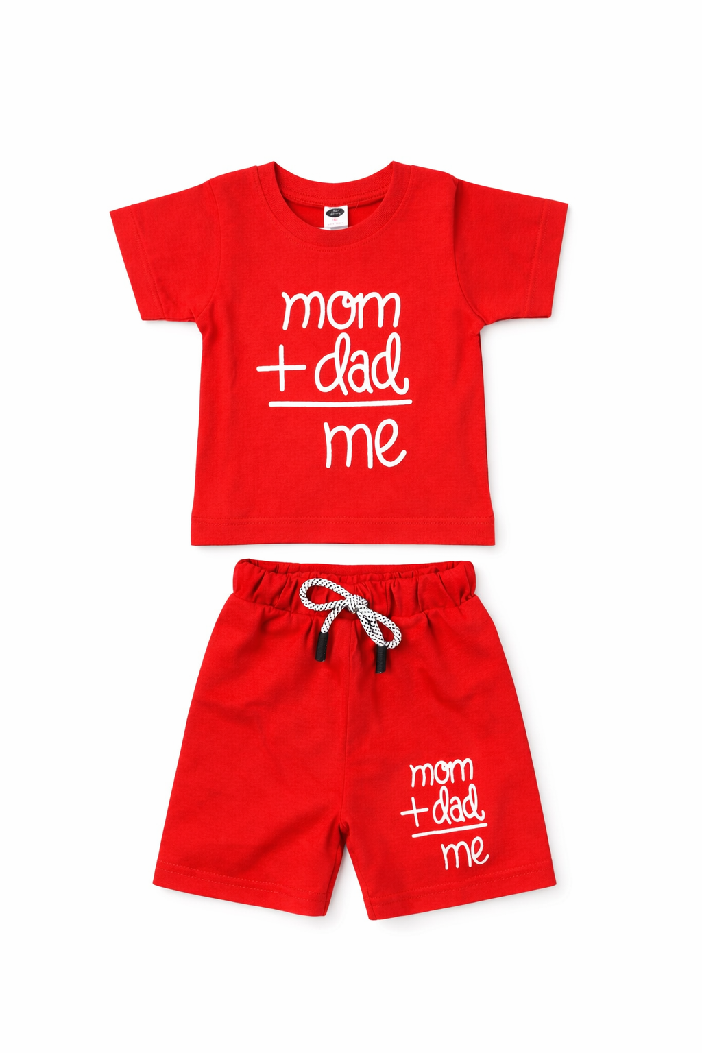 Kids Cotton Co-ord Set – Mom + Dad = Me Print | Red T-shirt & Shorts Set