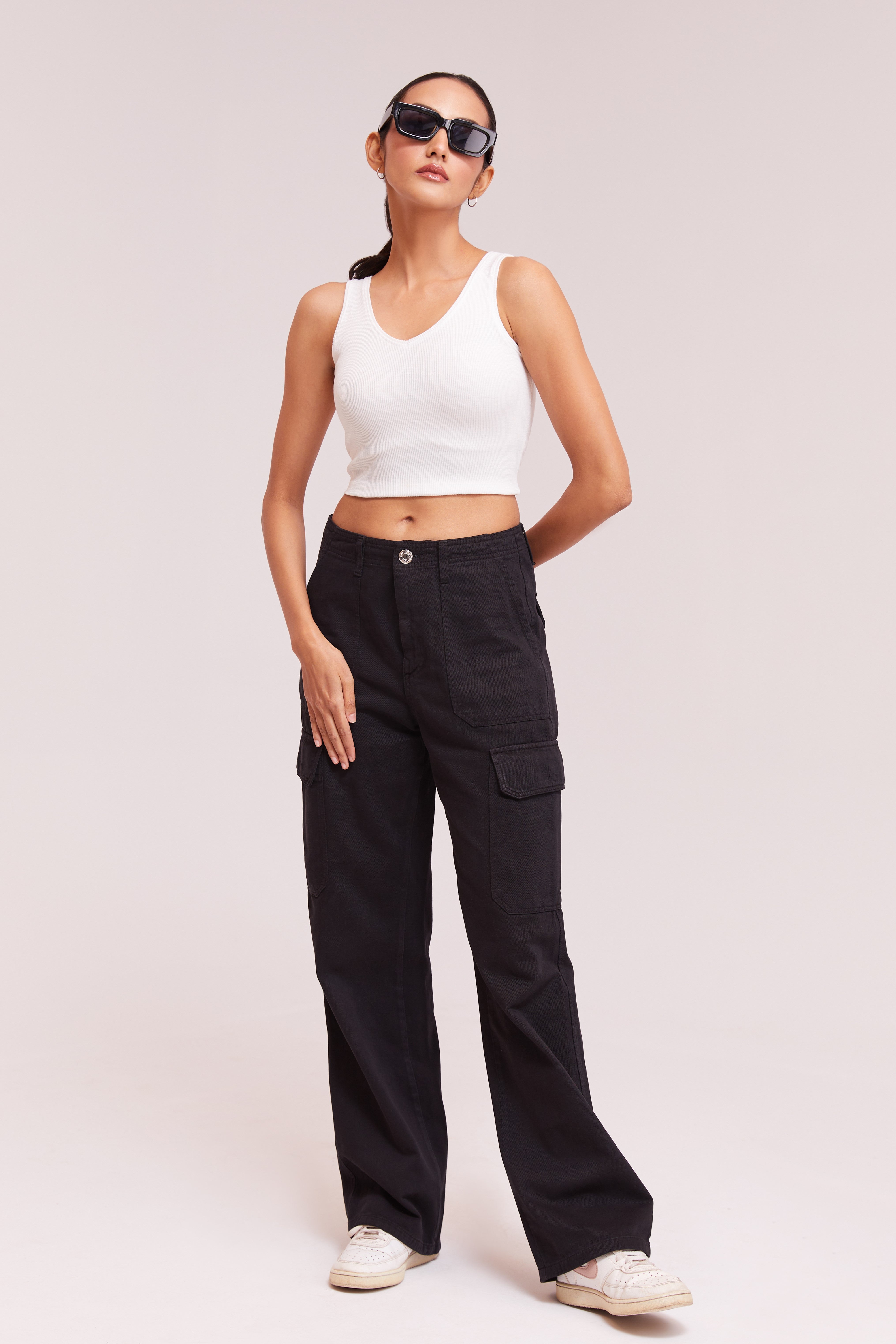 Black Ribbed Scoop Neck Sleeveless Crop Top