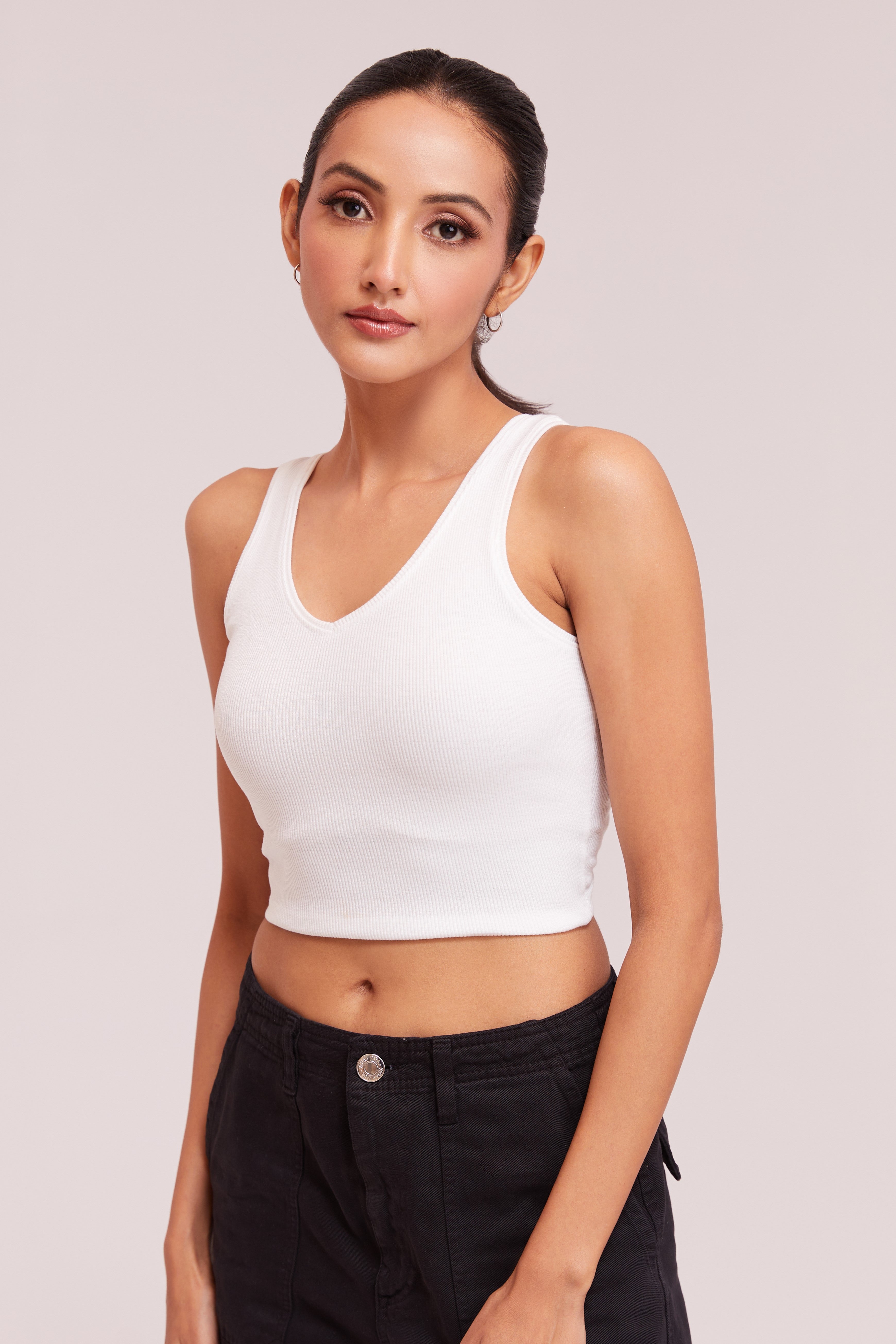 Black Ribbed Scoop Neck Sleeveless Crop Top