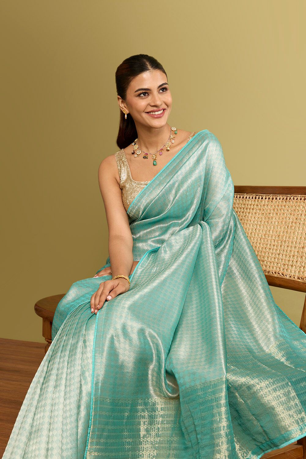 Gold & Blue Designer Silk Saree