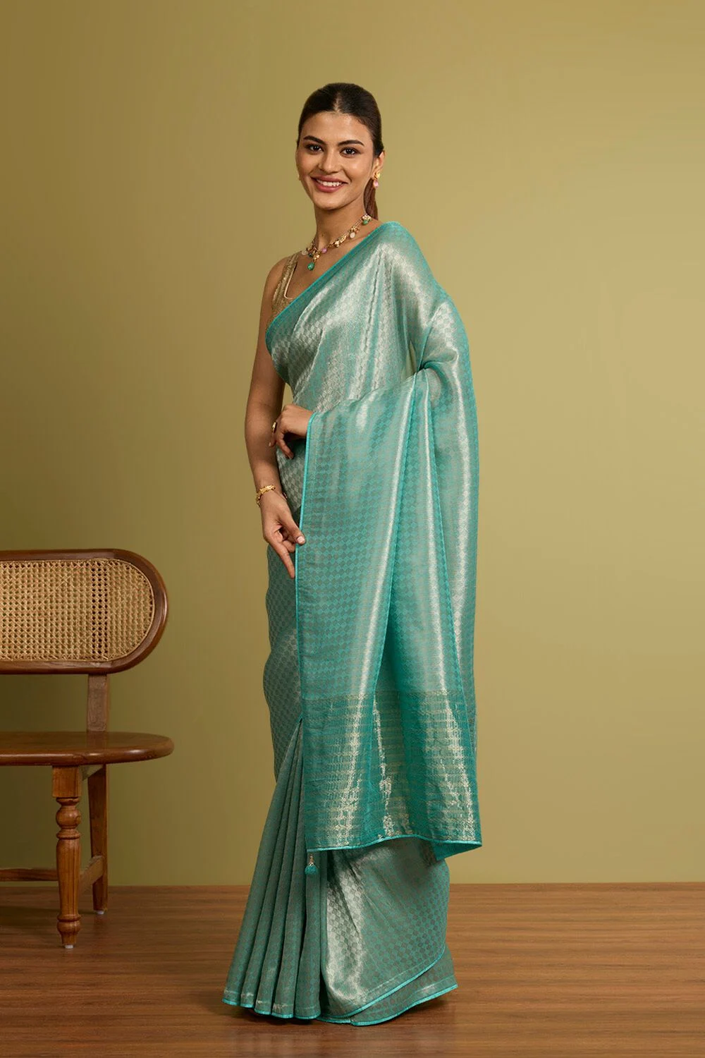 Gold & Blue Designer Silk Saree