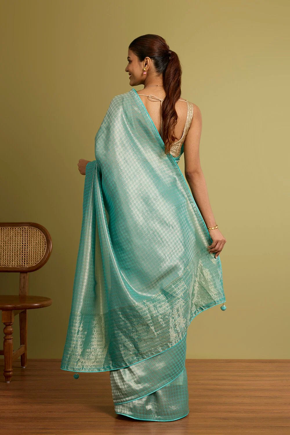 Gold & Blue Designer Silk Saree