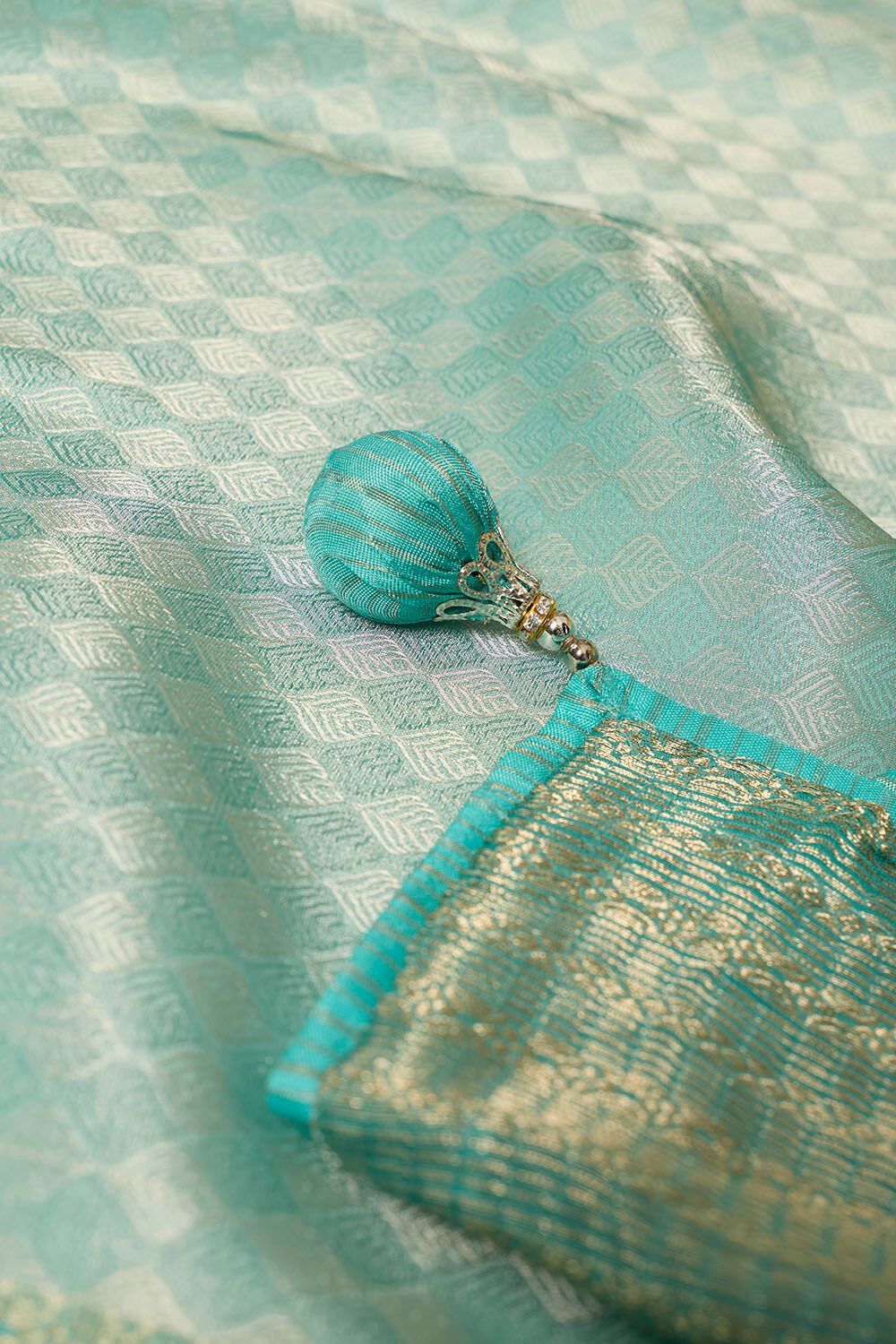 Gold & Blue Designer Silk Saree